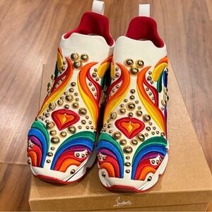 Christian Louboutin Embroidered Rainbow Sneakers